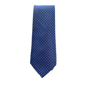 Lauren Ralph Lauren Necktie Unisex 100% Silk Handmade Blue Black White Geometric